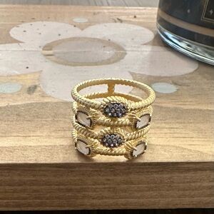 Freida Rothman Sterling Silver Gold-Tone Multi-Row Crystal Accent Ring -